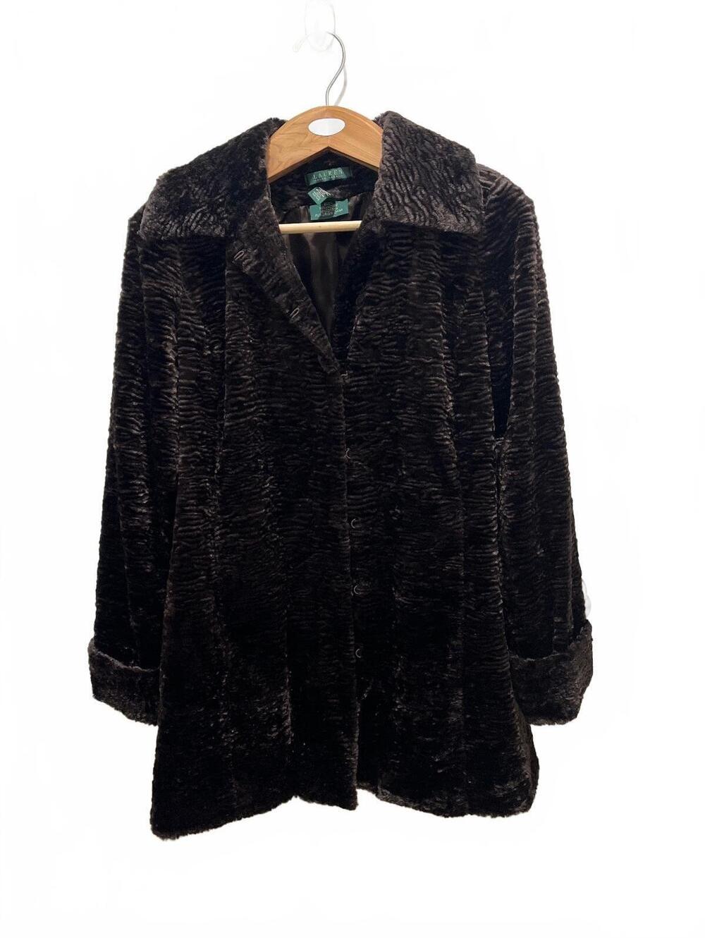 Lauren Ralph Lauren Women's Faux Fur Coat Size L Brown Plush Outerwear